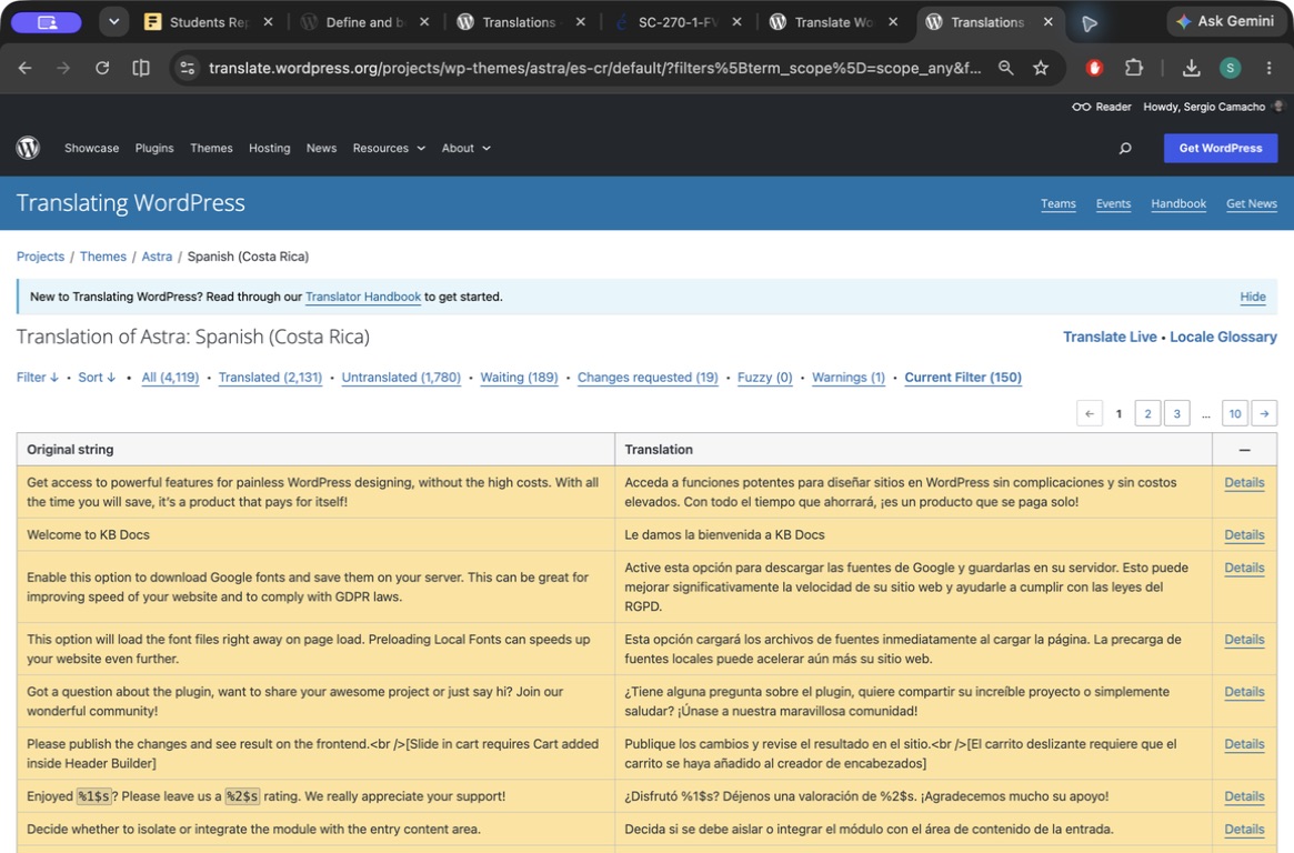 Audit of the Astra translation set